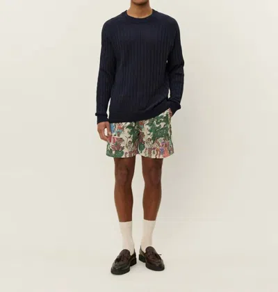Les Deux Fabian Linen Crewneck Knit Sweatshirt In Dark Navy In Blue