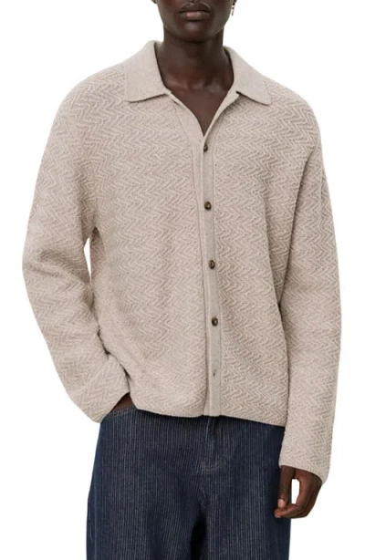 Les Deux Finnegan Long Sleeve Zigzag Knit Wool Camp Shirt In Oatmeal Mlange