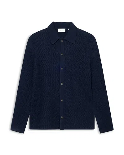 Les Deux Finnegan Textured Knit Wool Shirt In Navy