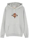 Les Deux Fiore Floral And Logo Embroidered Cotton Hooded Sweatshirt In Grey