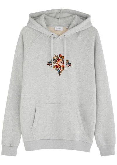 Les Deux Fiore Floral And Logo Embroidered Cotton Hooded Sweatshirt In Grey