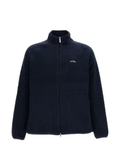 Les Deux Fleece-texture Logo-patch Jacket In Blue