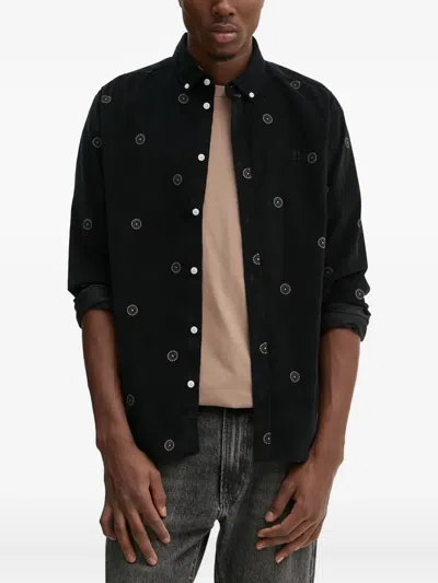 Les Deux Floral-pattern Corduroy Shirt In Black