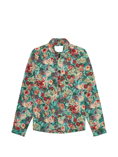 Les Deux Floral-print Shirt Jacket In Blue