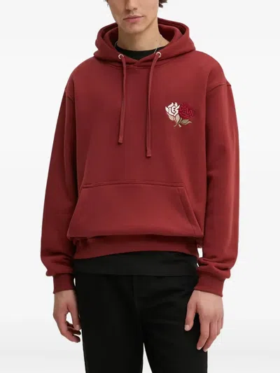 Les Deux Flower-embroidered Hoodie In Red