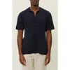 Les Deux Floyd Knit Short Sleeve Button-up Shirt In Blue
