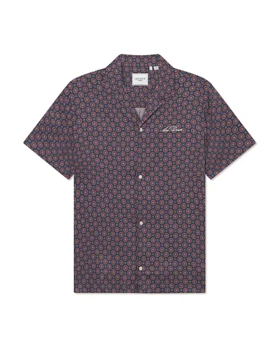 Les Deux Foulard Print Short Sleeve Shirt In Navy