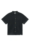 Les Deux Garrett Knit Cotton Short Sleeve Button-up Shirt In Dark Navy