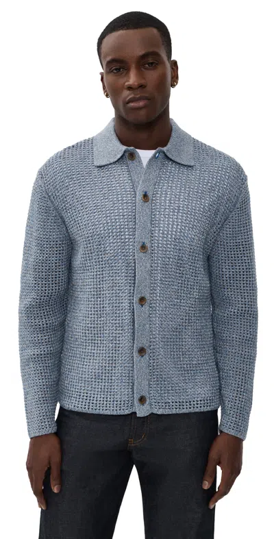 Les Deux Gerald Long Sleeve Loose Knit Shirt Dark Denim Blue