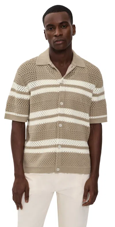 Les Deux Gianni Knitted Short Sleeve Shirt Dark Sand In Brown