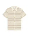 Les Deux Gianni Short Sleeve Striped Open Knit Shirt In Ivory