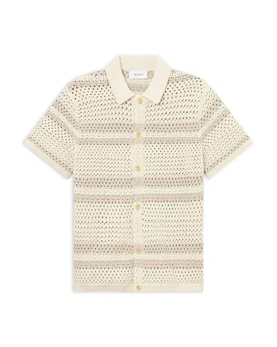 Les Deux Gianni Short Sleeve Striped Open Knit Shirt In White