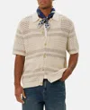 Les Deux Gianni Short Sleeve Striped Open Knit Shirt In White