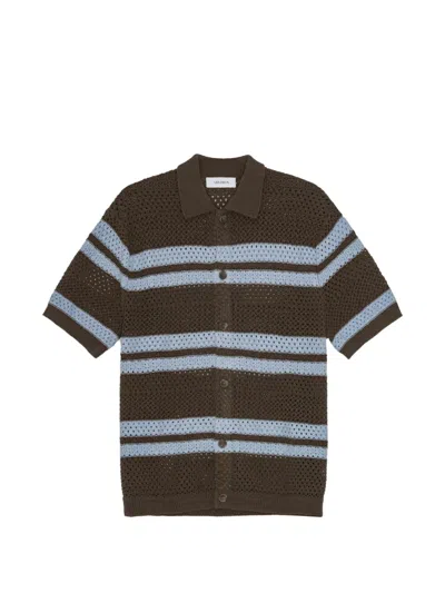 Les Deux Gianni Striped Knit Shirt In Brown