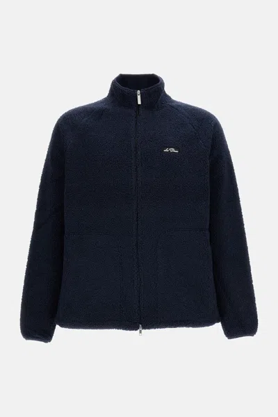 Les Deux Fleece-texture Logo-patch Jacket In Blue
