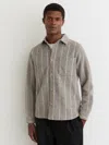 Les Deux Grey Melange Pinstripe Overshirt With Wool In Multi