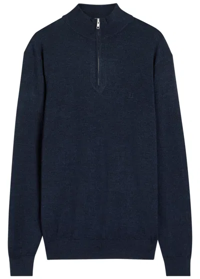 Les Deux Greyson Half-zip Merino Wool Jumper In Blue