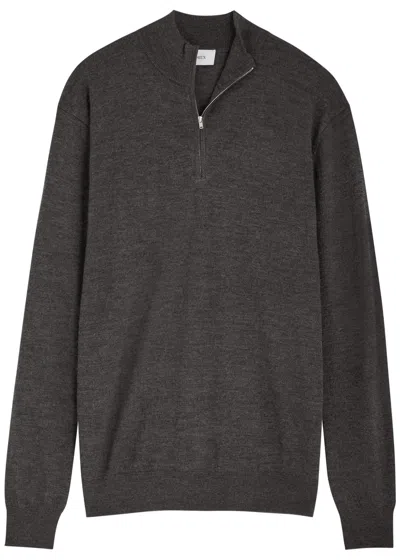 Les Deux Greyson Half-zip Wool Jumper In Dark Grey