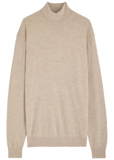 Les Deux Greyson Logo-embroidered Wool Jumper In Beige