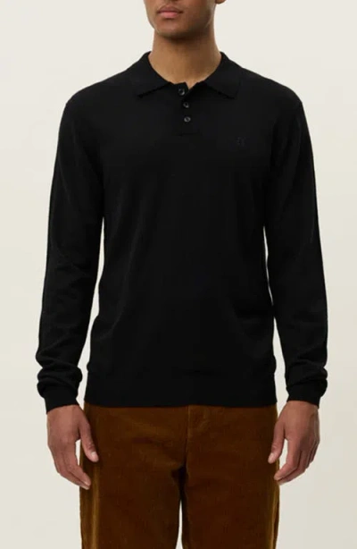 Les Deux Greyson Long Sleeve Wool Polo Sweater In Black