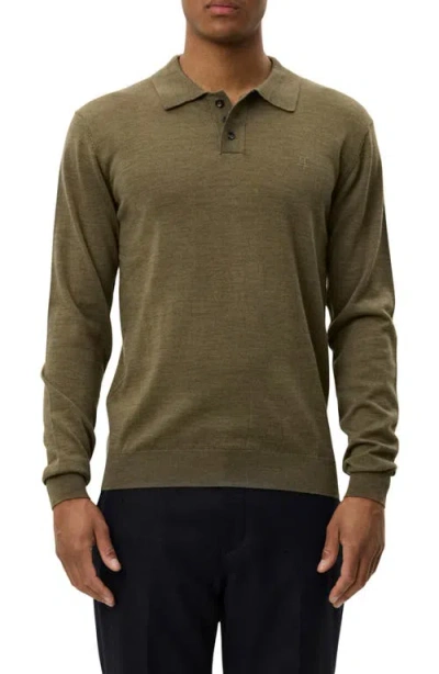 Les Deux Greyson Long Sleeve Wool Polo Sweater In Green