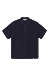 Les Deux Gustavo Short Sleeve Knit Button-up Shirt In Dark Navy