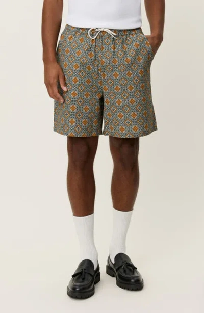 Les Deux Harry Arabesque Print Organic Cotton Shorts In Green