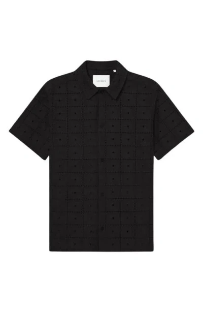 Les Deux Hector Broderie Anglaise Short Sleeve Button-up Shirt In Black