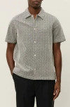 Les Deux Hector Paisley Short Sleeve Cotton Button-up Shirt In Gray
