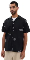 Les Deux Embroidered-graphic Short-sleeve Shirt In Black/ivory