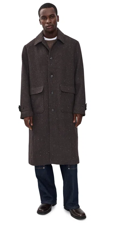 Les Deux Herringbone Wool Coat Mole Brown