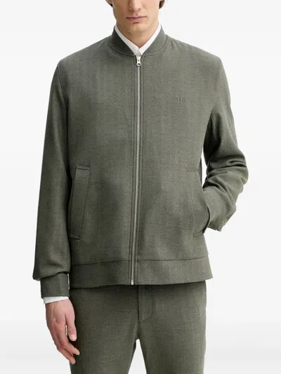 Les Deux Herringbone Zip-up Jacket In Green