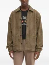Les Deux Houndstooth Wool Shirt In Brown