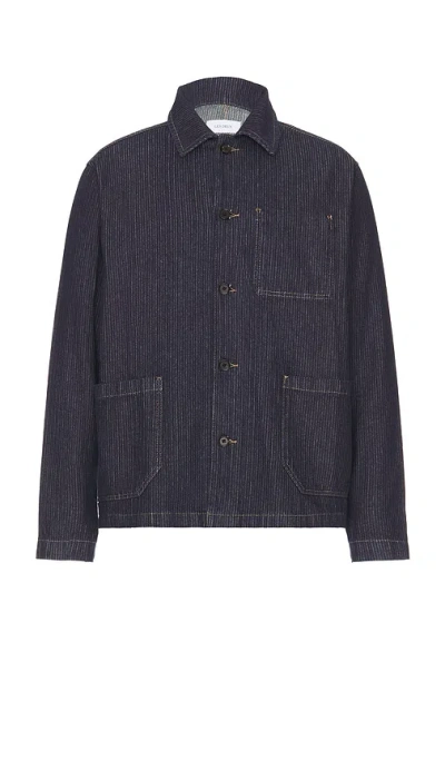 Les Deux Hugh Denim Stripe Overshirt 2.0 In Dark Navy & White