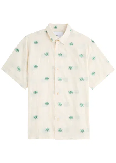 Les Deux Ira Floral-embroidered Cotton-blend Shirt In Ecru