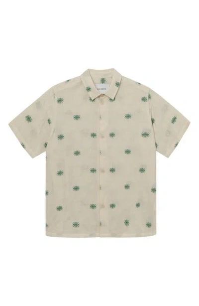 Les Deux Ira Floral Short Sleeve Button-up In Ivory