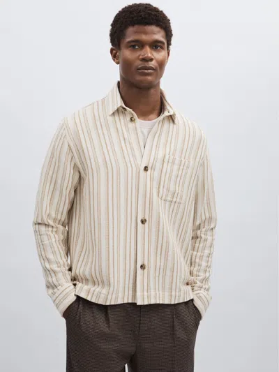 Les Deux Ivory Blend Stripe Overshirt In Ivory/lichen Green