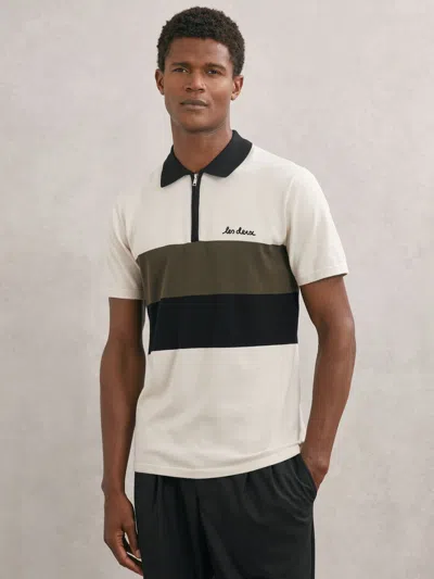 Les Deux Raul Colorblock Stripe Zip Polo In White