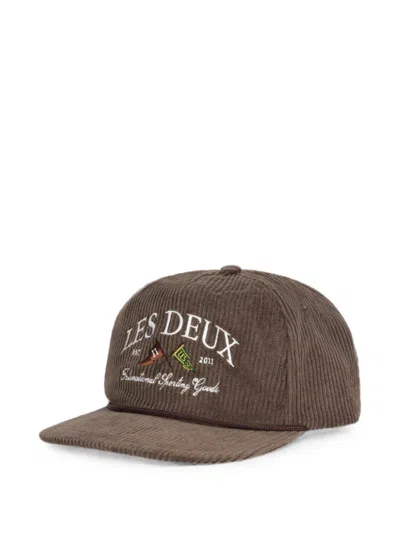 Les Deux Ivy Logo-embroidered Corduroy Cap In Brown