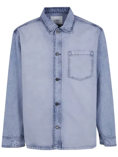 Les Deux Jacket Bleached Denim Overshirt In Blue