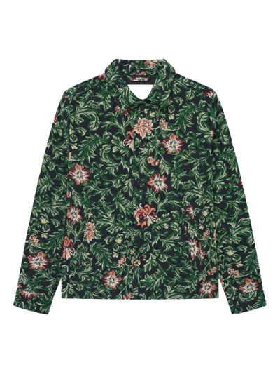 Les Deux Jaiden Floral-jacquard Shirt Jacket In Green