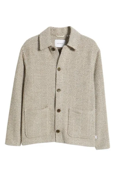 Les Deux Jermaine Wool Blend Herringbone Overshirt In Mountain Grey/ivory