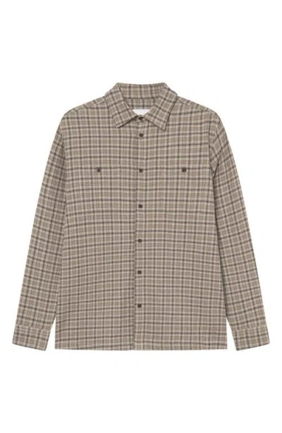 Les Deux John Check Stretch Organic Cotton Blend Shirt In Brown