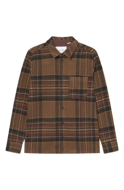 Les Deux Kaleb Check Wool Blend Overshirt In Brown