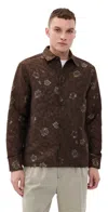 Les Deux Kaleb Jacquard Button Front Overshirt In Brown