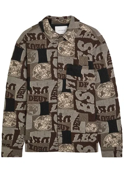 Les Deux Kaleb Patchwork-jacquard Woven Overshirt In Black