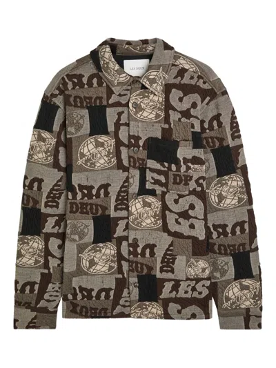 Les Deux Kaleb Patchwork-jacquard Woven Overshirt In Brown