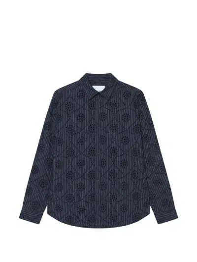 Les Deux Kalen Broderie-anglaise Striped Shirt In Blue