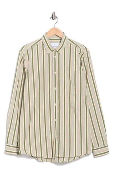 Les Deux Kent Stripe Peached Organic Cotton Poplin Button-down Shirt In Multi