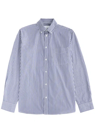 Les Deux Kent Striped Cotton-poplin Shirt In Blue